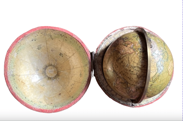 3,5 Inches Newton Pocket globe dated Jan 1817 in fish.skin case